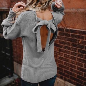 NEW Open Back Chunky Knit Slouchy Sweater Grey